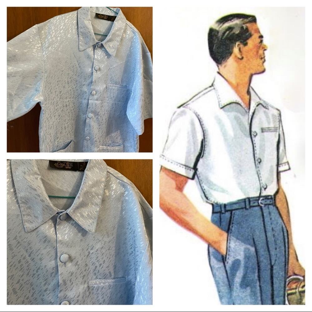 Lounge rockabilly blue silver shirt